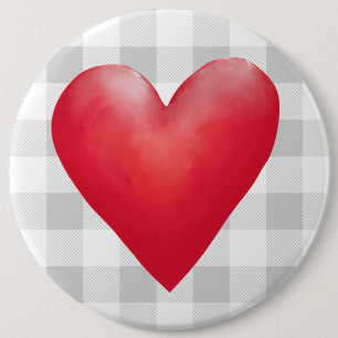 Big Red Painted Heart Valentijn met buffelstang Ronde Button 6,0 Cm