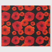 Big Red Poppies op zwart Cadeaupapier (Vlak)