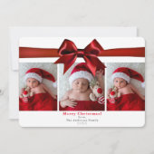 Big Red Satin Bow kerstfeestdag 3 Foto's Foto Kaart (Voorkant)