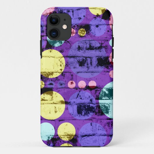 Big Retro Polka Dots | Gele Paarse grunge Case-Mate iPhone Case (Achterkant)