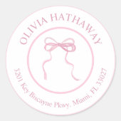 Big Ribbon Coquette Bow Roze retour adreslabel Ronde Sticker (Voorkant)