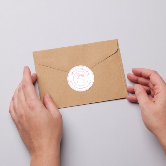 Big Ribbon Coquette Bow Roze retour adreslabel Ronde Sticker