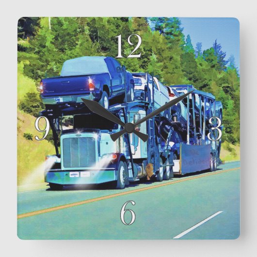 Big Rig Car Transporter voor truckers Vierkante Klok (Voorkant)
