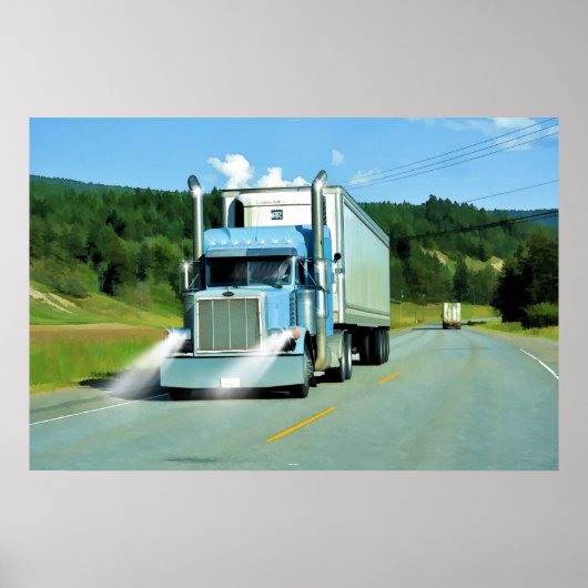 Big Rig Freezer Truck-Driver Art Poster (Voorkant)