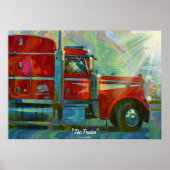 Big Rig Red FreightlinerTruck Driver's Art Poster (Voorkant)