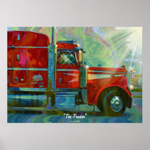 Big Rig Red FreightlinerTruck Driver's Art Poster