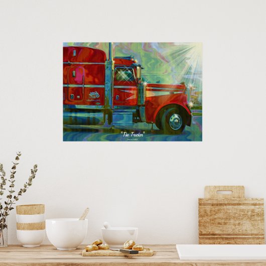 Big Rig Red FreightlinerTruck Driver's Art Poster (Keuken)