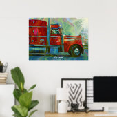 Big Rig Red FreightlinerTruck Driver's Art Poster (Thuiskantoor)