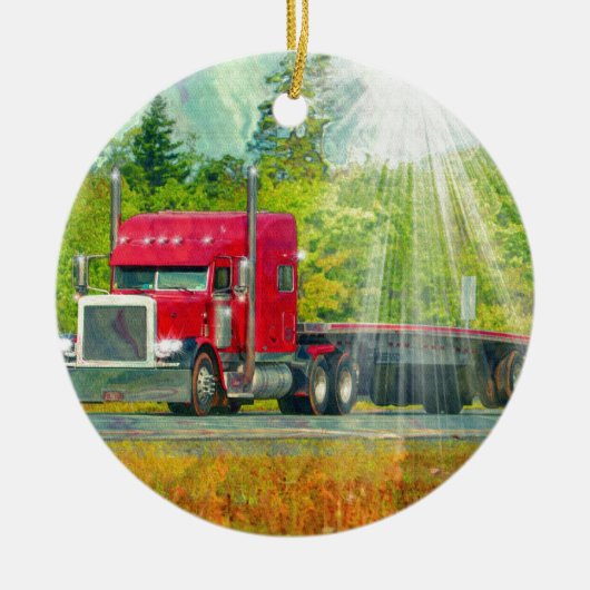Big Rig Red Truck Heavy Transport Vehicle Keramisch Ornament (Voorkant)