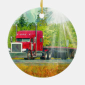 Big Rig Red Truck Heavy Transport Vehicle Keramisch Ornament (Achterkant)