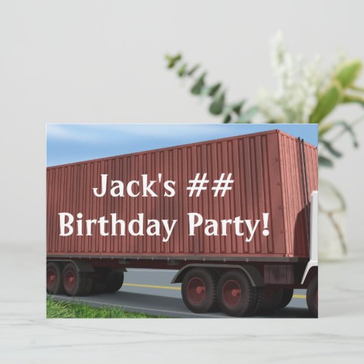 Big Rig Semi Truck Verjaardagsfeest Uitnodigingen (Staand voorkant)