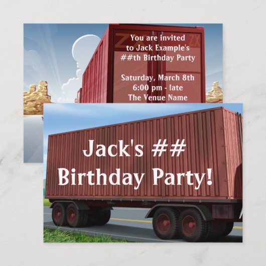 Big Rig Semi Truck Verjaardagsfeest Uitnodigingen (Voorkant / Achterkant)