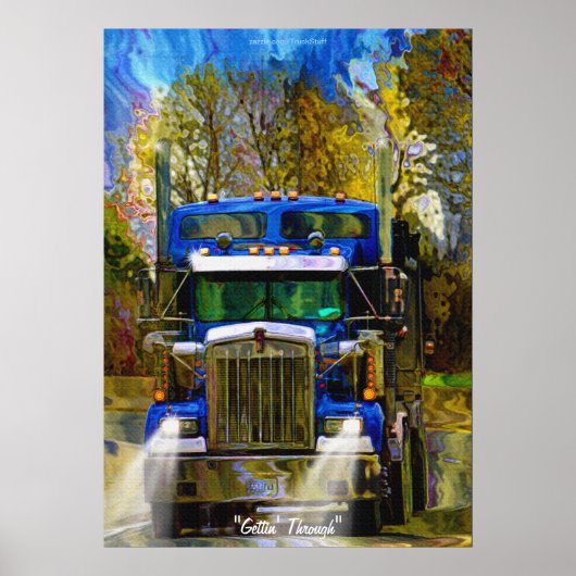 Big Rig Truck Highway Driving Transport Art Poster (Voorkant)