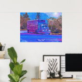 Big Rig Truck Highway Driving Transport Art Poster (Thuiskantoor)