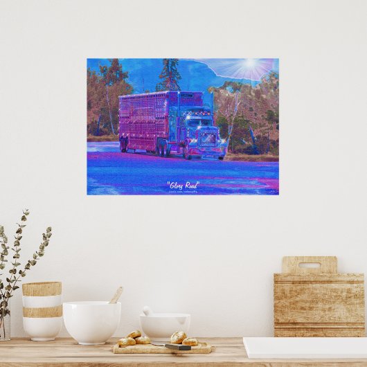 Big Rig Truck Highway Driving Transport Art Poster (Keuken)