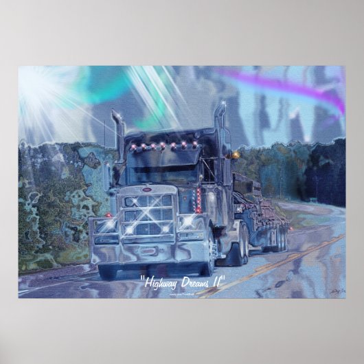 Big Rig Truck Highway Driving Transport Art Poster (Voorkant)