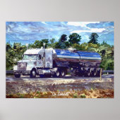 Big Rig White Petrol Tanker Driver's Art Poster (Voorkant)