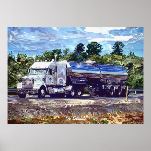 Big Rig White Petrol Tanker Driver's Art Poster (Voorkant)