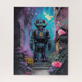 Big Robot in een mystieke Paarse bloemennacht Legpuzzel