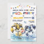 Big Robots Pool Party Uitnodiging Verjaardag (Voorkant)