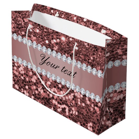 Big Roos Gold Faux Glitter en Diamonds Large Cadeautasje (Achterkant Gekanteld)