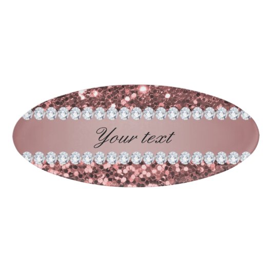Big Roos Gold Faux Glitter en Diamonds Naambadge (Voorkant)