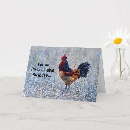 Big Rooster Boerderij Flowers Pun Funny Birthday K Kaart (Kleine Plant)