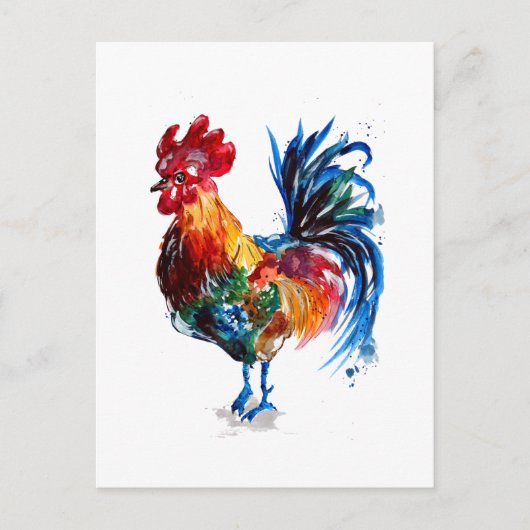 Big Rooster Waterverf Briefkaart (Voorkant)