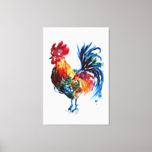 Big Rooster Waterverf Canvas Afdruk