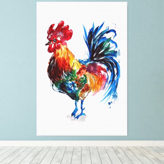 Big Rooster Waterverf Canvas Afdruk (Insitu (Houten vloer))
