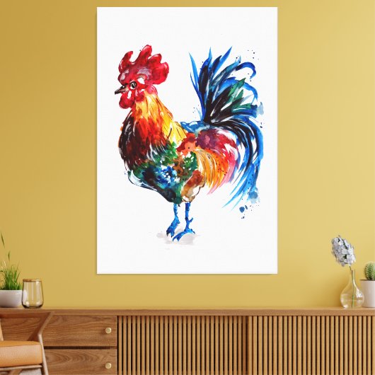 Big Rooster Waterverf Canvas Afdruk (Insitu (Woonkamer))