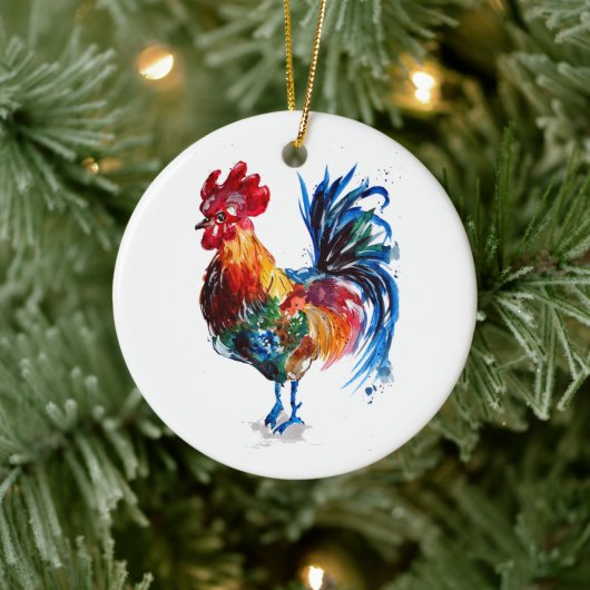Big Rooster Waterverf Keramisch Ornament (Boom)