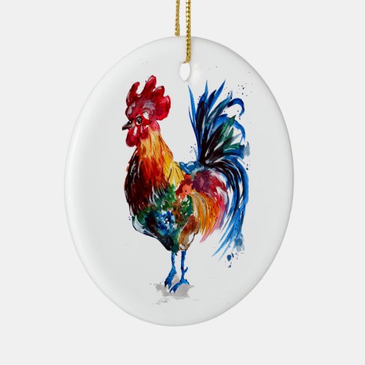 Big Rooster Waterverf Keramisch Ornament (Rechts)