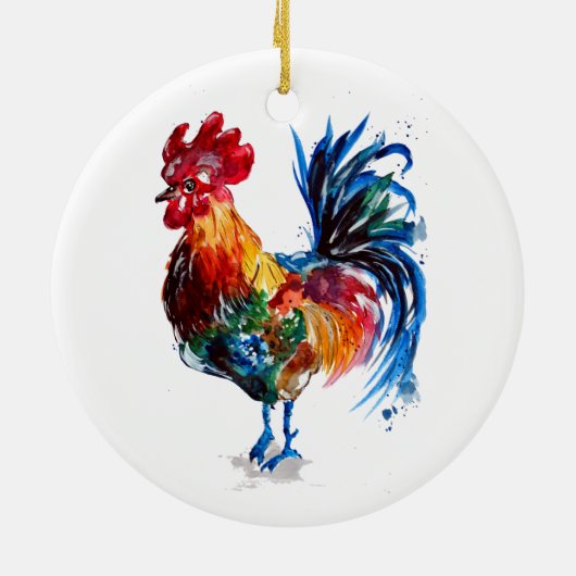 Big Rooster Waterverf Keramisch Ornament (Achterkant)