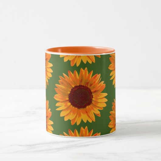 Big Rustic Oranje Sunflower Pattern Floral Mok (Midden)