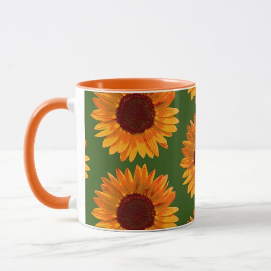 Big Rustic Oranje Sunflower Pattern Floral Mok (Links)