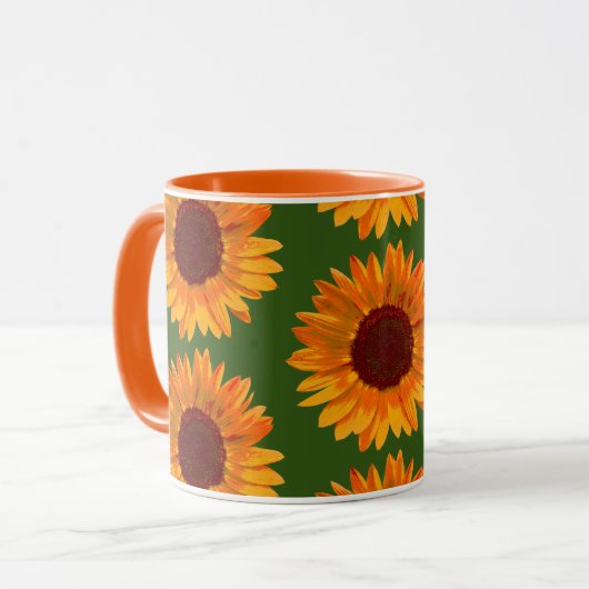 Big Rustic Oranje Sunflower Pattern Floral Mok (Voorkant links)