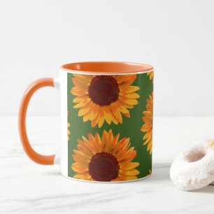 Big Rustic Oranje Sunflower Pattern Floral Mok