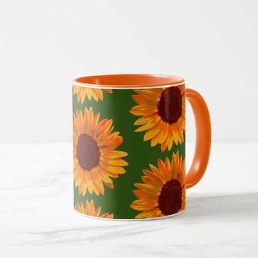 Big Rustic Oranje Sunflower Pattern Floral Mok (Voorkant rechts)