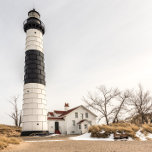 Big Sable Point Lighthouder en Tower Plaque Fotoplaat<br><div class="desc">De zwarte en witte vuurtoren van Big Sable Point in Ludington,  Michigan,  is 12 meter hoog</div>