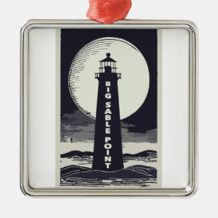 Big Sable Point Michigan Lighthouse Moon Metalen Ornament