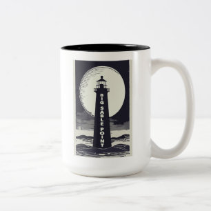 Big Sable Point Michigan Lighthouse Moon Tweekleurige Koffiemok
