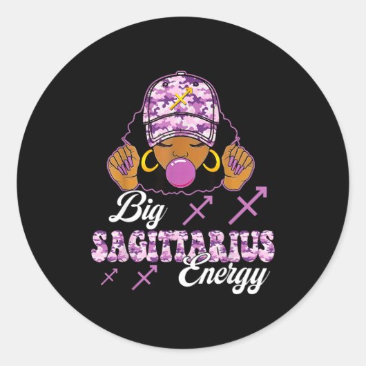 Big Sagittarius Energy Afro Girl With Purple Camou Ronde Sticker (Voorkant)