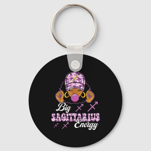 Big Sagittarius Energy Afro Girl With Purple Camou Sleutelhanger (Voorkant)