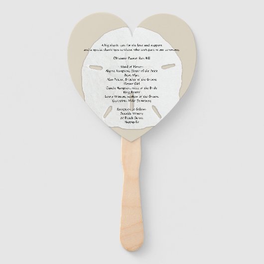 Big Sand Dollars Heart-Shaped Wedding Fan Program Handwaaier (Achterkant)