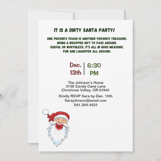 Big Santa Face Dirty Santa Gift Exchange Party Kaart (Achterkant)