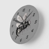 Big Scary Bee Black White Illustratie Skull Wings Ronde Klok (Hoek)