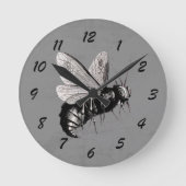 Big Scary Bee Black White Illustratie Skull Wings Ronde Klok (Voorkant)