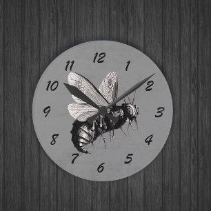 Big Scary Bee Black White Illustratie Skull Wings Ronde Klok