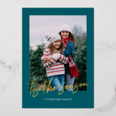 Big Script Foil Single Photo Holiday Card Folie Feestdagenkaart (Voorkant)